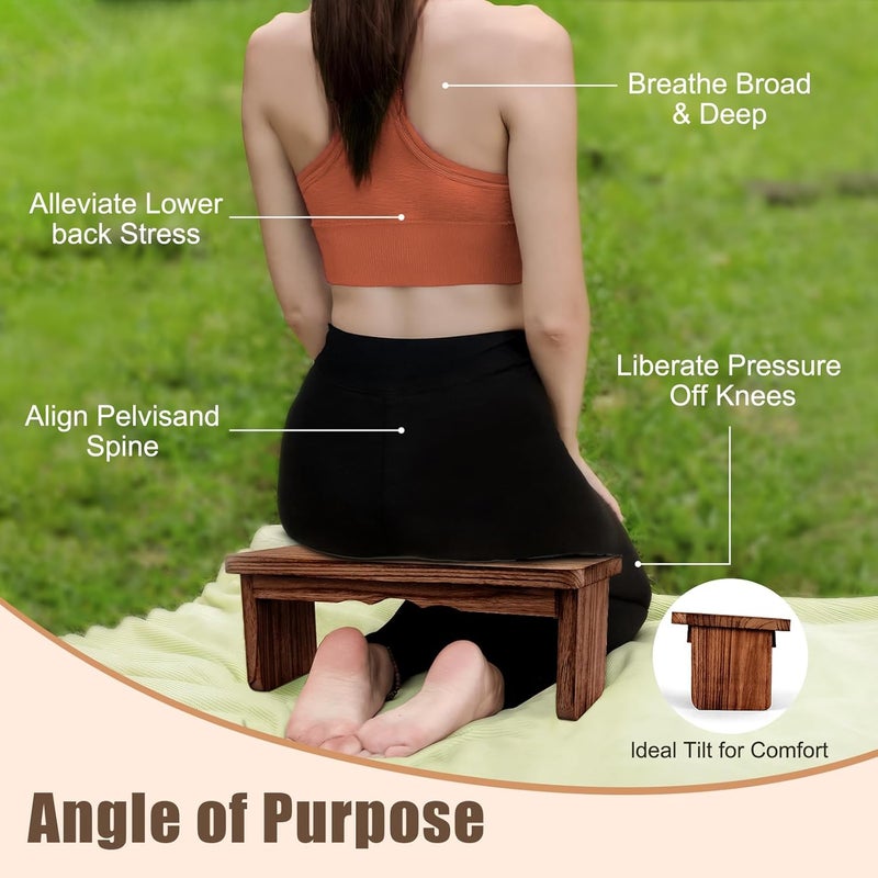 YERGOFE Folding Yoga Meditation Bench - Yoga Kneeling Bench for Adult, Wooden Zen Meditation Stool Kneeling Bench for Yoga Practice (Dark Brown) - Image 5